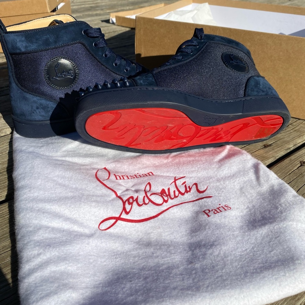 Christian Louboutin Men's Blue and Red High-Top Sneakers